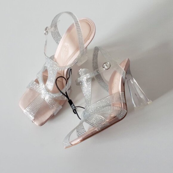 NWT Zara transparent rhinestone embellished vinyl heeled cage strappy sandals, 8 - Picture 7 of 12